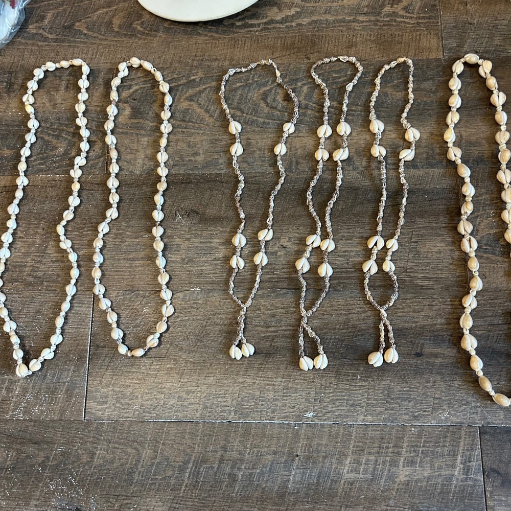 Vintage Natural Cowrie Shell Necklace Lot Pukaโ Shell Boho Beach Coastal 6pc